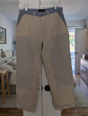 Teddy Fresh Hickory Stripe Carpenter Pants in Blue and Beige